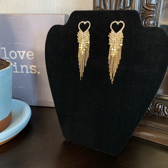 Champagne gold needle love tassel long earrings - Picture 6 of 15